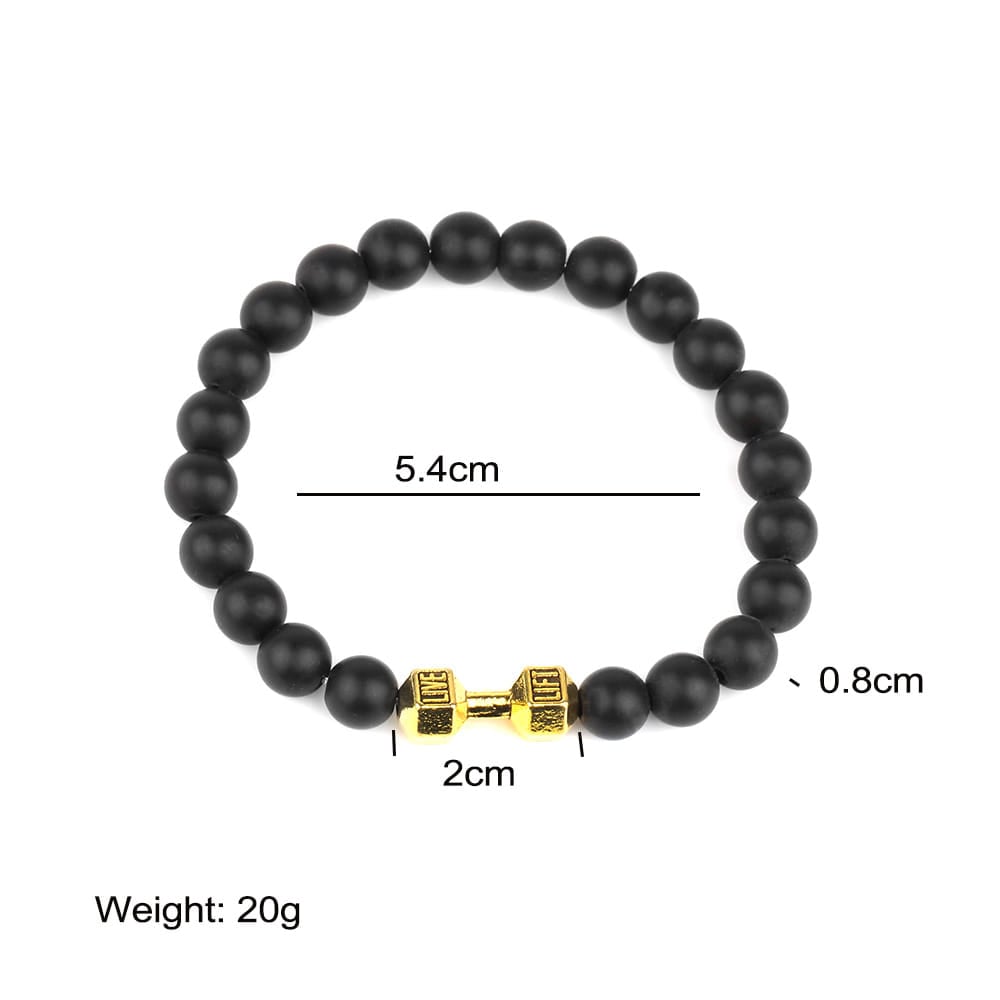 Picture of Golden  Dumbbell Stone Beaded Bracelet Fitness Fit Life Prayer Dumbbell Bracelets for Men - Gold - Adjustable
