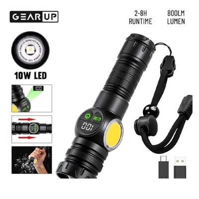 Picture of GearUP K60 Rechargeable Flashlight 10W COB + LED Torchlight Super Bright USB Type-C Waterproof Search Light with Magnetic Tail Zoom Focus Emergency Camping Outdoor Torch
