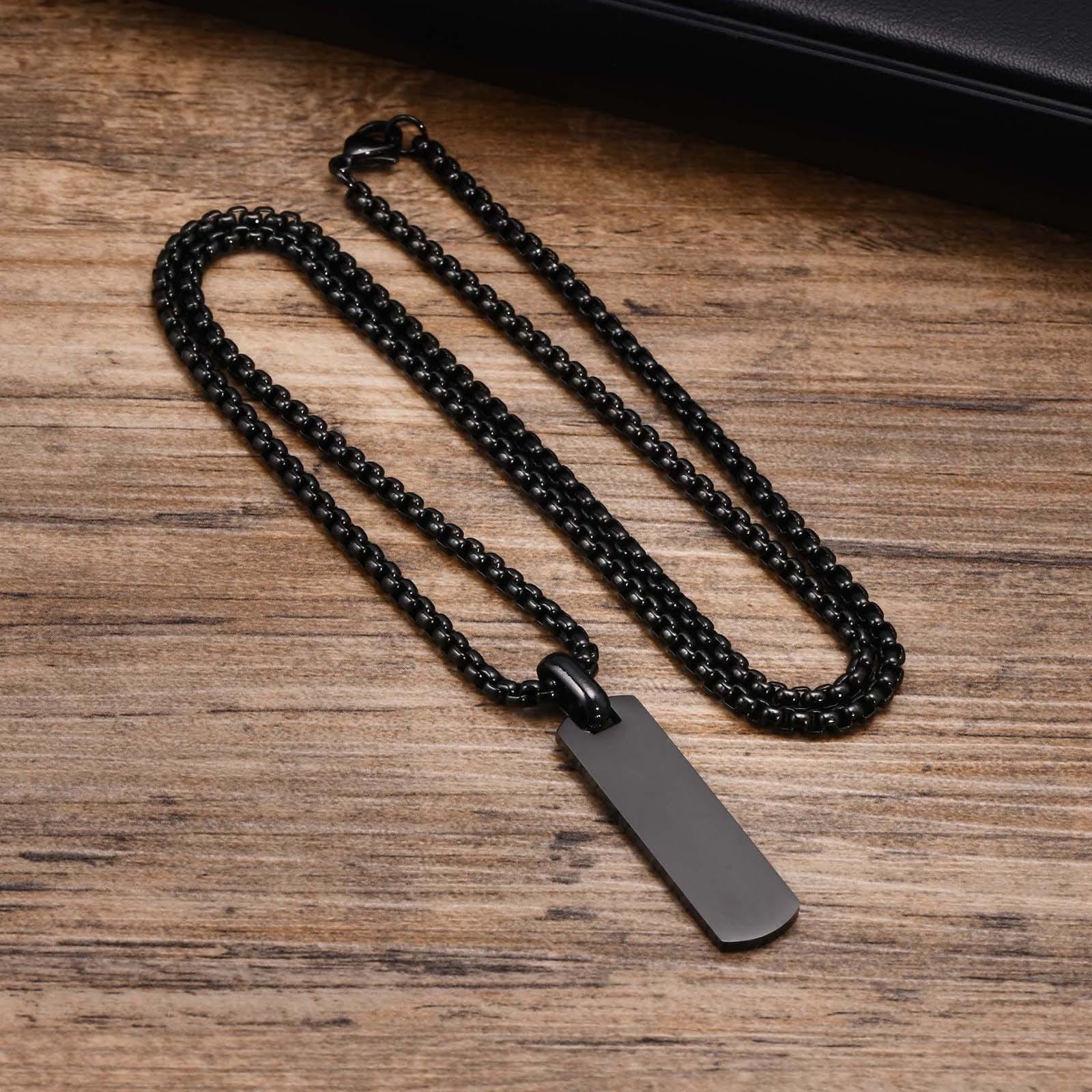 Picture of Black Rectangle Pendant Necklace for Men, Stainless Steel Length - Black