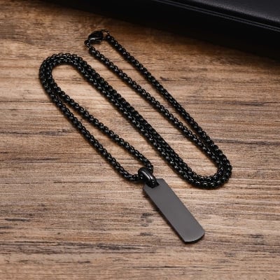 Picture of Black Rectangle Pendant Necklace for Men, Stainless Steel Length - Black