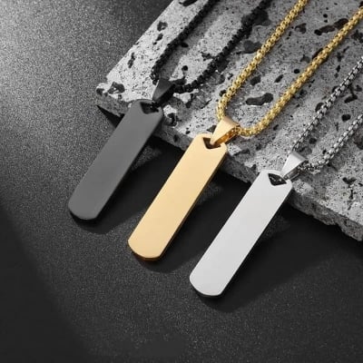 Picture of Bar Pendant Necklace For Men Stainless Steel  Squar Chain Black Silver Golden Men’s Necklace