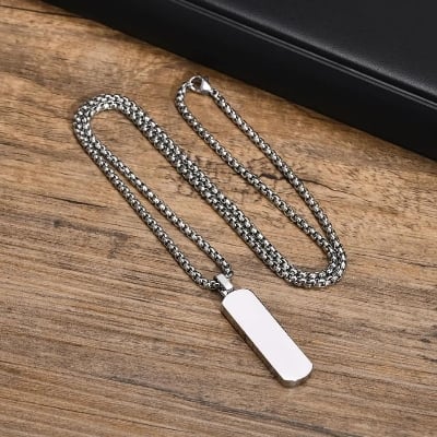 Picture of Stylish  Stainless Steel  Silver Pendant and Bar Necklace Chain For Men - Silver