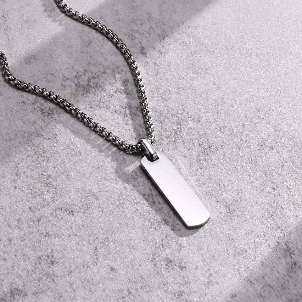 Picture of Stylish  Stainless Steel  Silver Pendant and Bar Necklace Chain For Men - Silver