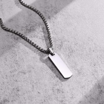 Picture of Stylish  Stainless Steel  Silver Pendant and Bar Necklace Chain For Men - Silver