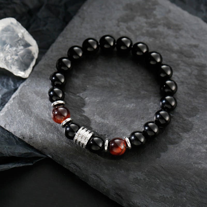 Picture of Men's Fashionable Stainless Steel Eye Tiger Beaded Bracelet With Black Luster Stone for Men - Chocolate