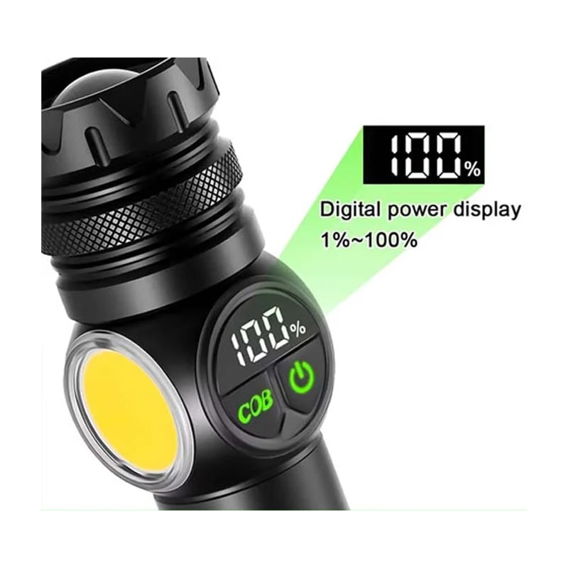 Picture of GearUP K60 Rechargeable Flashlight 10W COB + LED Torchlight Super Bright USB Type-C Waterproof Search Light with Magnetic Tail Zoom Focus Emergency Camping Outdoor Torch