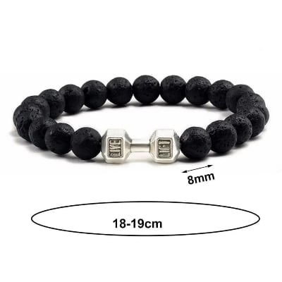 Picture of Fit Life Black Matte Stone Dumbbell Shape Bracelet Fitness Motivation Gym for Men - Silver
