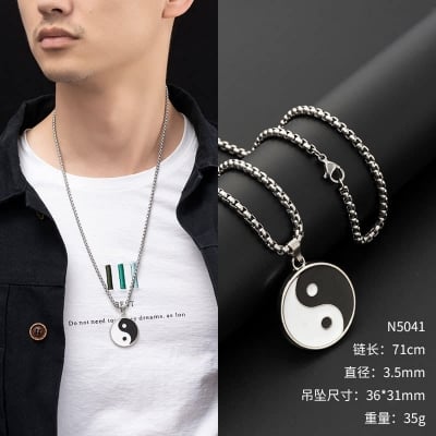 Picture of New Yin Yang Pendant Puzzle Best Friend Jewelry Stainless Steel Bff Couple Necklace For Friendship - Black