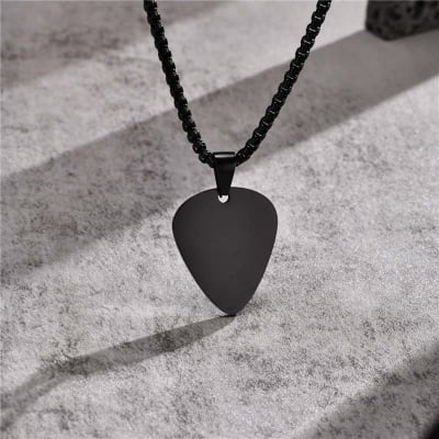 Picture of Guitar Pick Chain for Men Boys, Stainless Steel Guitar Picks Pendant Collar to Music-lovers Gifts Jewelry - Black