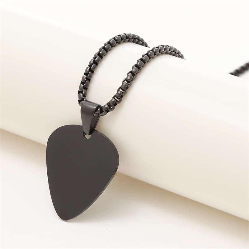 Picture of Guitar Pick Chain for Men Boys, Stainless Steel Guitar Picks Pendant Collar to Music-lovers Gifts Jewelry - Black