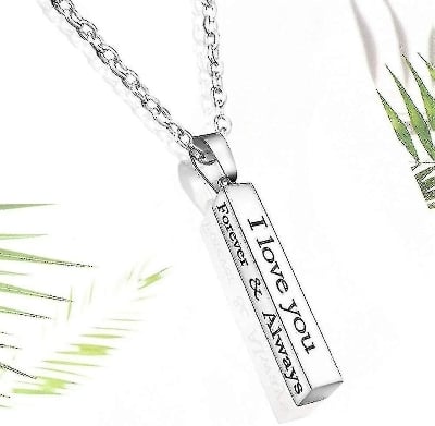Picture of New Stainless Steel Pendant Couple Gifts Jewelry  I Love You Forever & Always Letter Charm Necklace Chain For Men - Silver