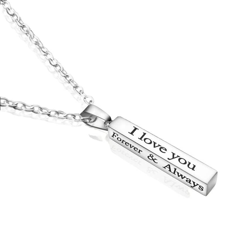 Picture of New Stainless Steel Pendant Couple Gifts Jewelry  I Love You Forever & Always Letter Charm Necklace Chain For Men - Silver