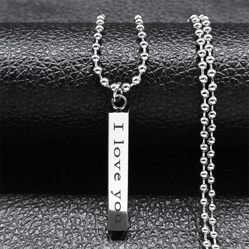 Picture of New Stainless Steel Pendant Couple Gifts Jewelry  I Love You Forever & Always Letter Charm Necklace Chain For Men - Silver