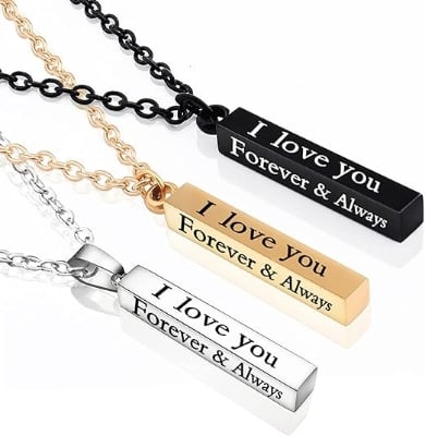 Picture of New Classic Pendant Necklace for Men I LOVE YOU Letter Chain Lovers Jewelry Gifts For Men//Gift For Men/Boys - Black