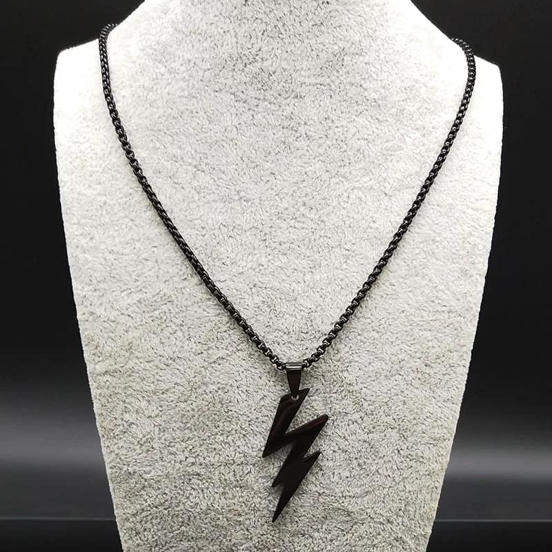 Picture of Men Lightning Bolts  Pendants Black Color Stainless Steel Link Chain Fashion Jewelry Chain For Men /Gift for Men/Boys