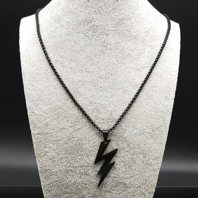 Picture of Men Lightning Bolts  Pendants Black Color Stainless Steel Link Chain Fashion Jewelry Chain For Men /Gift for Men/Boys