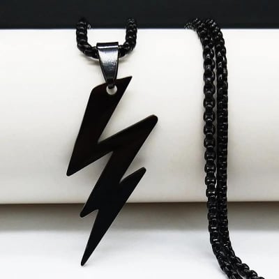 Picture of Men Lightning Bolts  Pendants Black Color Stainless Steel Link Chain Fashion Jewelry Chain For Men /Gift for Men/Boys - Black