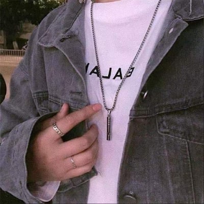 Picture of Men's Necklace Can Blow Whistle Necklace  Simple and Wild Pendant - Silver