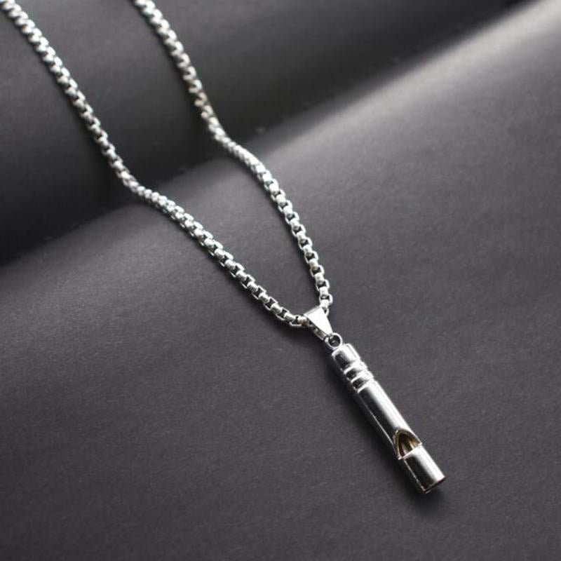 Picture of Men's Necklace Can Blow Whistle Necklace  Simple and Wild Pendant - Silver