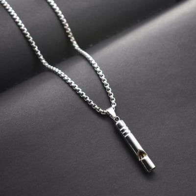 Picture of Men's Necklace Can Blow Whistle Necklace  Simple and Wild Pendant - Silver