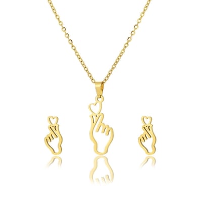 Picture of Fashionable And Creative Light Luxury Design Metal Hollow Hand Heart  Necklaces For Women - Gold