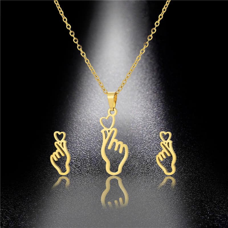 Picture of Fashionable And Creative Light Luxury Design Metal Hollow Hand Heart  Necklaces For Women - Gold