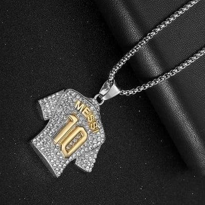 Picture of Zircon Legend Crystals Football MESSI Jersey Pendant Necklace Chain  for Men - Silver