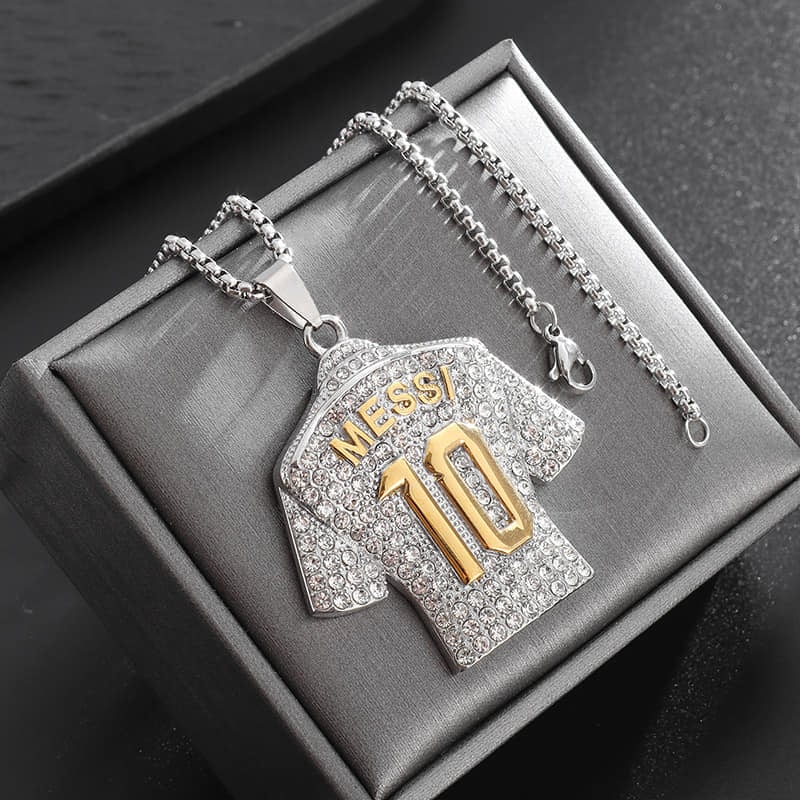 Picture of Zircon Legend Crystals Football MESSI Jersey Pendant Necklace Chain  for Men - Silver