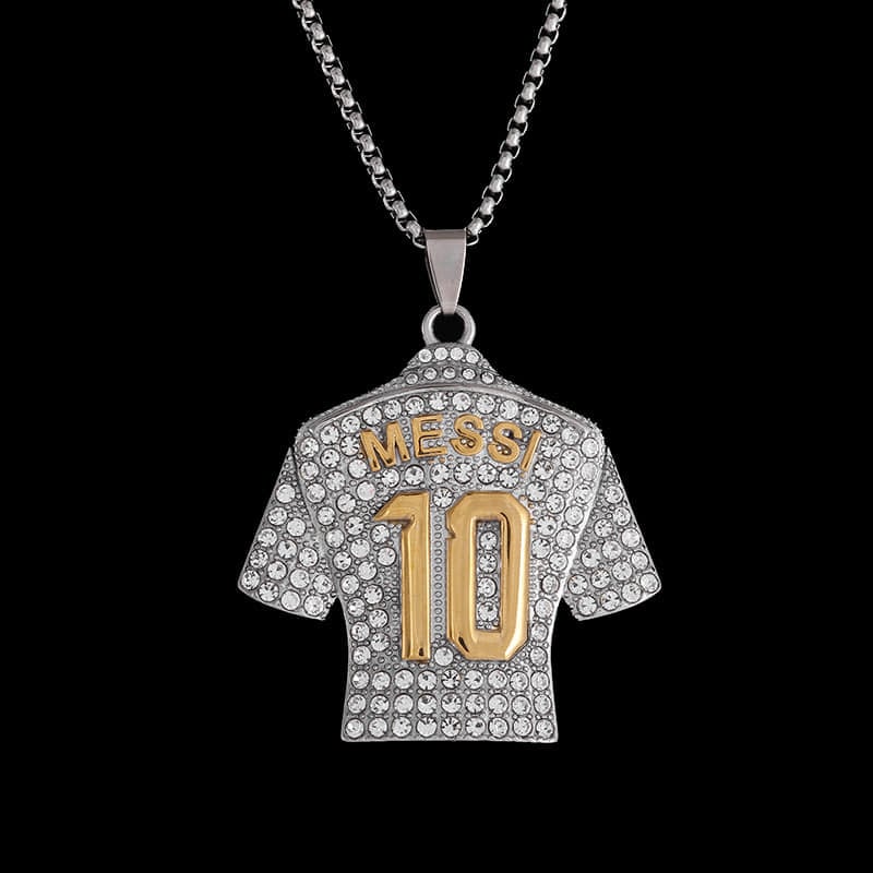 Picture of Zircon Legend Crystals Football MESSI Jersey Pendant Necklace Chain  for Men - Silver
