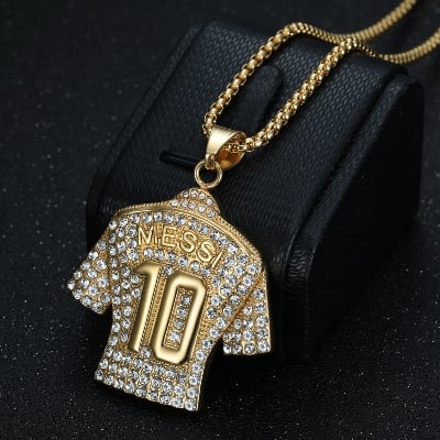 Picture of New Zircon Legend Crystals Football MESSI Jersey Pendant Necklace Chain  for Men - Gold