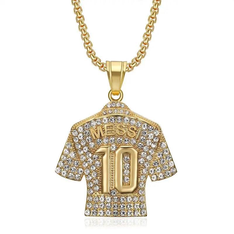 Picture of New Zircon Legend Crystals Football MESSI Jersey Pendant Necklace Chain  for Men - Gold