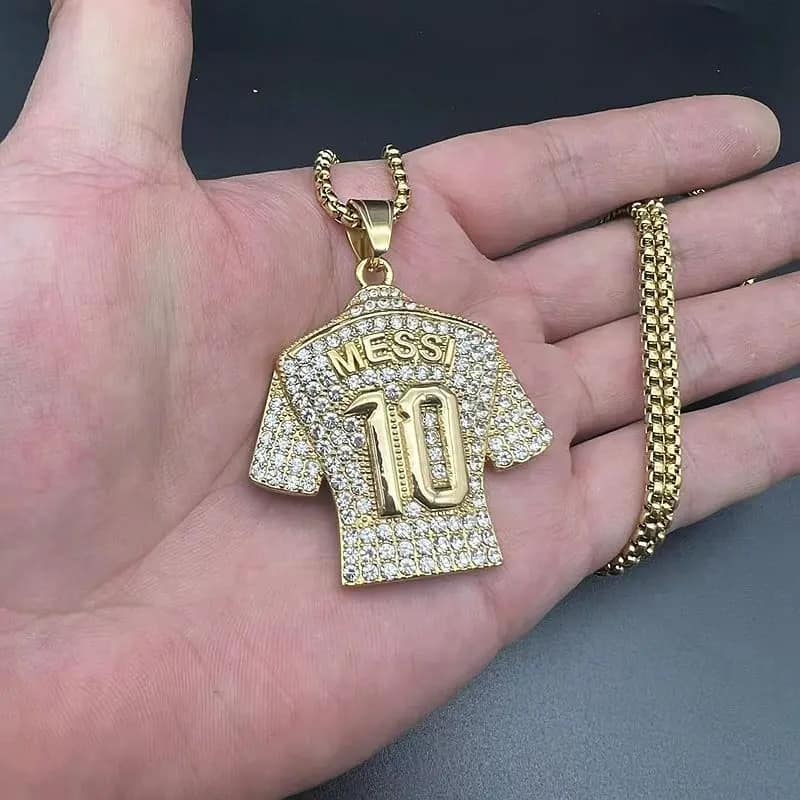 Picture of New Zircon Legend Crystals Football MESSI Jersey Pendant Necklace Chain  for Men - Gold