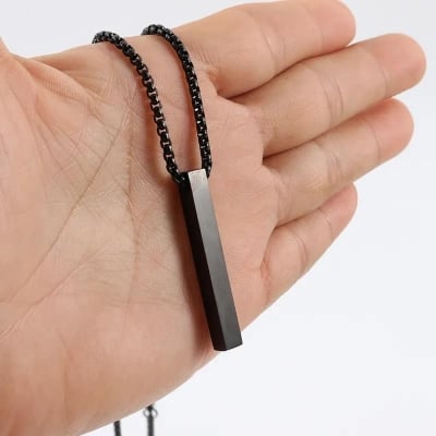 Picture of Geometry Bar Necklace Stainless Steel Trendy Fashion Necklace For Men New Collections Necklace - Black