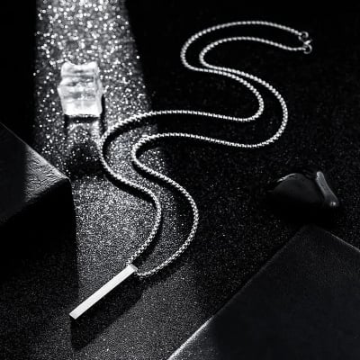 Picture of Pendant Necklace For Men Women Stainless Steel Chain Necklace - Silver