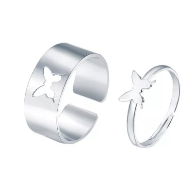 Picture of Butterfly Heart Rings for Women Men Lover Couple Ring Set - Silver