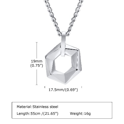 Picture of New Hexagon Pendant Necklace Stainless Steel Chain Necklace For Men - Silver