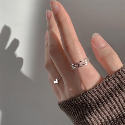 Picture of New Love Heart Shape Ring Fashion Jewelry for Women Girls - Silver