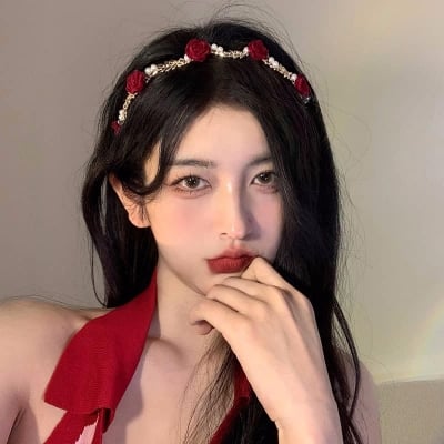 Picture of New Korean Crystal Flower Pearl Headband  Sweet Fashion Girl Thin Hair Band Hair Accessories - Red