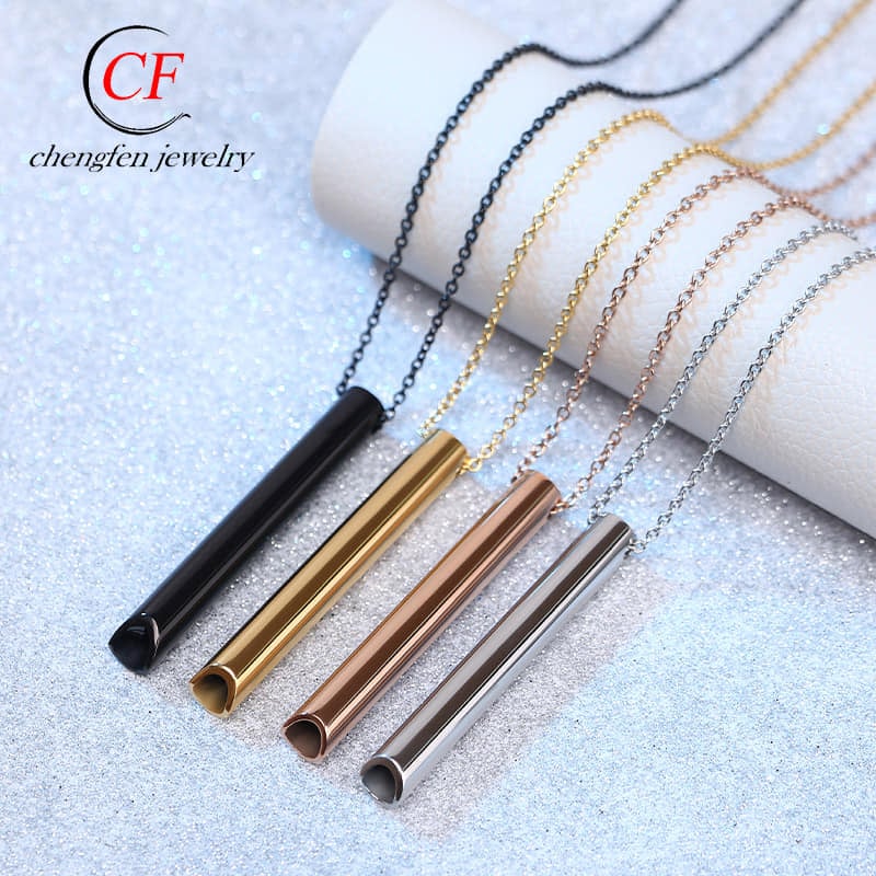 Picture of Stainless Steel Mindfulness Breathing Necklace for Men Pendant Relieve Anxiety Stress Panic Attack Meditation Tool - Black