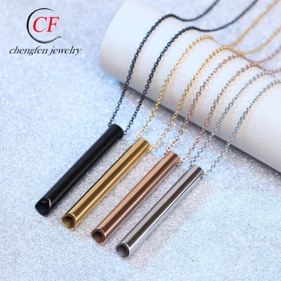 Picture of Stainless Steel Mindfulness Breathing Necklace for Men Pendant Relieve Anxiety Stress Panic Attack Meditation Tool - Black