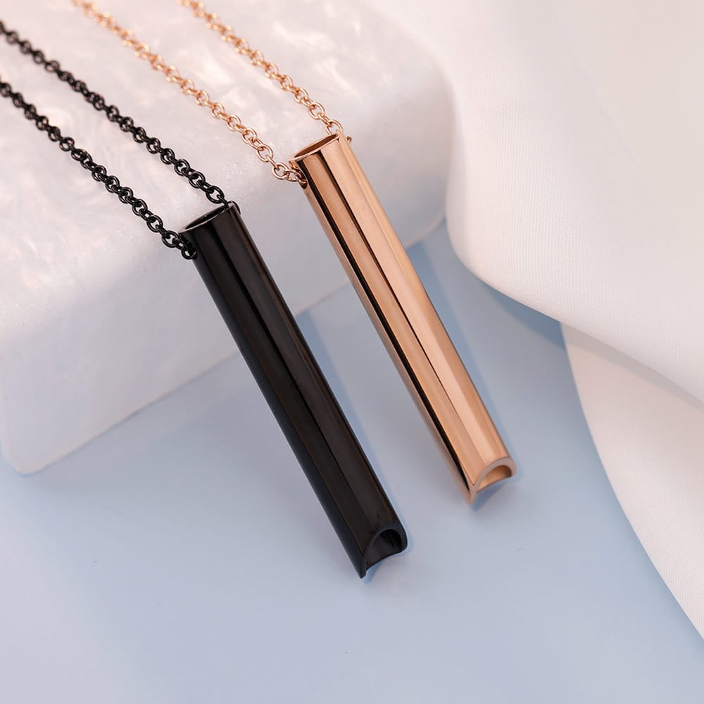 Picture of Stainless Steel Mindfulness Breathing Necklace for Men Pendant Relieve Anxiety Stress Panic Attack Meditation Tool - Black
