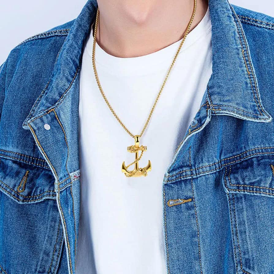 Picture of Standard Anchor  Long Chain For Men Neck Chain Design For Male/Neck Chain For Men - Gold
