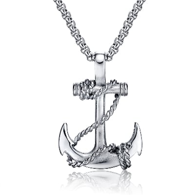 Picture of Stainless Steel Sea Anchor Sailor Man Necklaces Chain Pendants Unique Fashion Jewelry Gift For Men - Silver