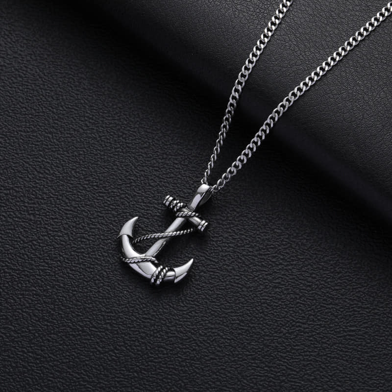 Picture of Stainless Steel Sea Anchor Sailor Man Necklaces Chain Pendants Unique Fashion Jewelry Gift For Men - Silver