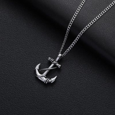 Picture of Stainless Steel Sea Anchor Sailor Man Necklaces Chain Pendants Unique Fashion Jewelry Gift For Men - Silver