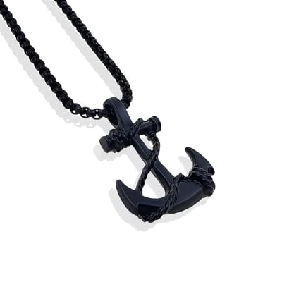 Picture of Exclusive Anchor Necklace Pendant with Chain For Men/Boys - Black