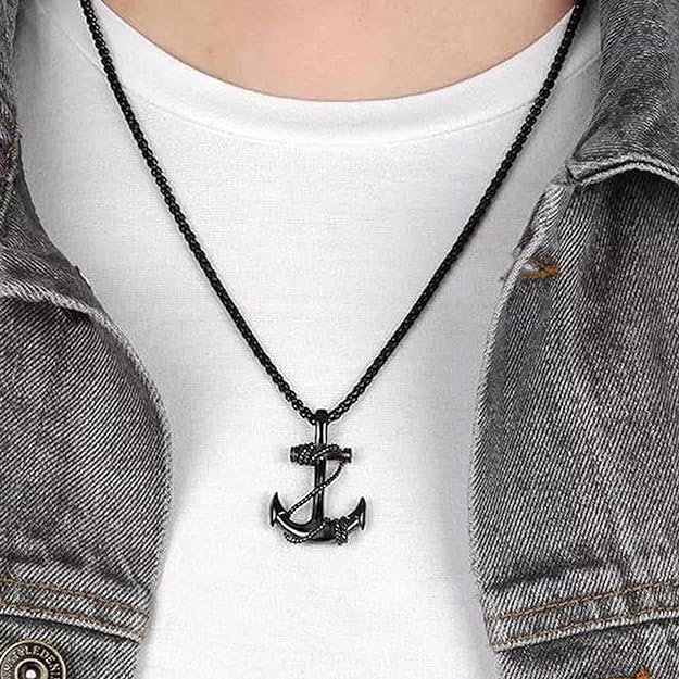 Picture of Exclusive Anchor Necklace Pendant with Chain For Men/Boys - Black