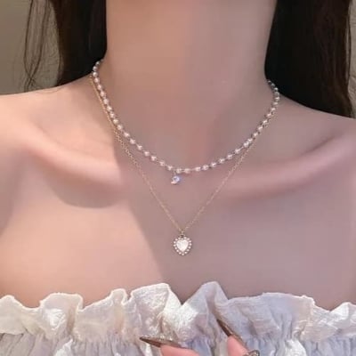 Picture of Layered Pearl Necklaces for Women Pearl Choker Necklace for Teen Girls Layering Necklaces - Gold