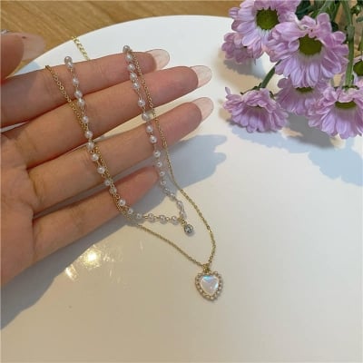 Picture of Layered Pearl Necklaces for Women Pearl Choker Necklace for Teen Girls Layering Necklaces - Gold