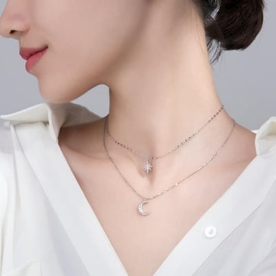 Picture of Star Moon Necklace For Women - Silver